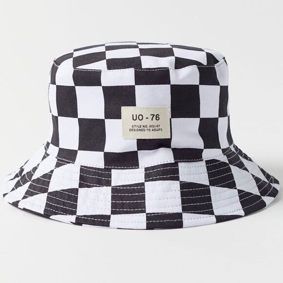 URBAN Outfitters Cotton Canvas Black & White Check Damier Squares Bucket Hat NWT - Picture 3 of 5